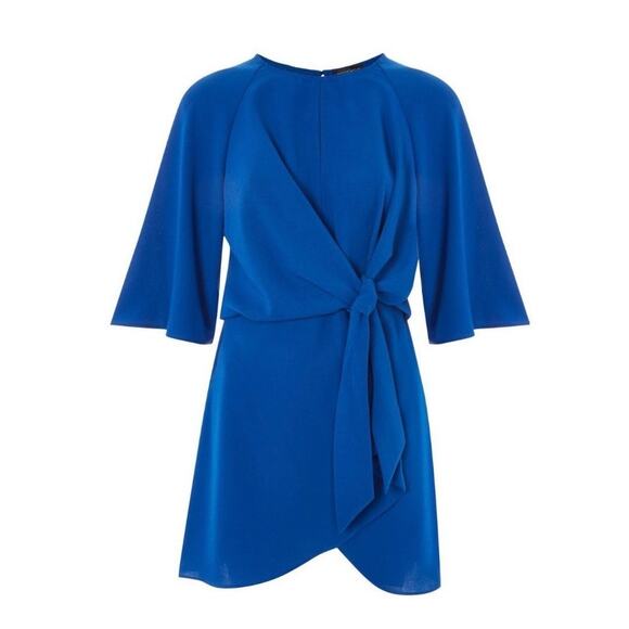 Topshop Mini Dress Knot Front Shift Dress Royal Blue Keyhole Sz 8 Party Romantic - Picture 2 of 12